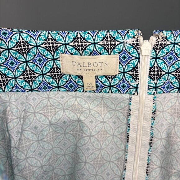TALBOTS Petites Pencil Skirt Womens 12P Teal Black Geometric Stretch - Picture 6 of 6